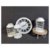 White Clock, White Metal Lanterns With Battery