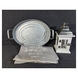 Metal Oval Serving Tray, White Wooden Candle