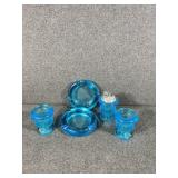 Blue Glass Smoking Set Ashtrayï¿½s, Lighter, F