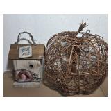 Wicker Pumpkin, Fall Birdhouse