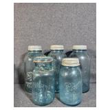 Aqua Blue Glass Perfect Mason Jars (5)