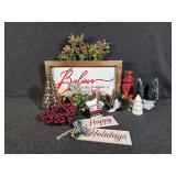 Faux Floral & Birds, Wooden Signs, Gold Tabletop