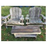 2 Wooden Outdoor Chairs with Wooden Bench