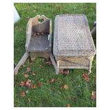 Wooden Wheelbarrow Decor, Wicker Table