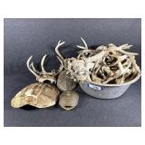 Metal Basin W/Deer Antlers & Turtle Shells(2)