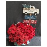 Silk poinsettias , Seasons Greetings sign