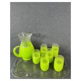 Lime Green Blendo Glass Pitcher W/Glasses