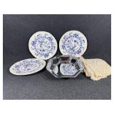 Blue Nordic Dinner Plates, Silver Plated Dish