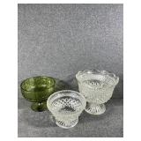 Glass Footed Bowls, Green Glass Pedestal Compote