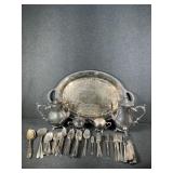 Silver Tone Tray & Teapots, Silver Plated Cutlery