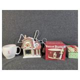 Holiday Lighted House, Snowman Dip Bowl& Spreader