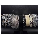 Silver Toned Bangle and Elastic Bracelets