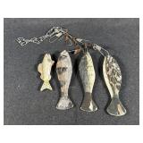 Carved And Painted Wooden Fish W/Fish Stringer