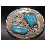 Silver Tone Buckle with Turquoise Stones