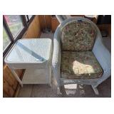White Wicker Rocker and Table