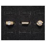 Gold Tone Rings with Glass Stones(3)
