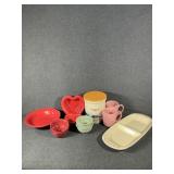 Longaberger Crock W/Wooden Lid & Dishes