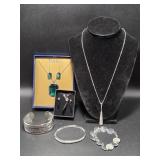 Trifari Necklace and Earrings, Silver Tone