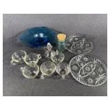 Blue Footed Bowl, Glass Cruet, Aqua Ball Jar