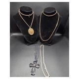 Gold Tone Necklaces(2), Faux Pearls, Black Metal