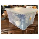 VARIOUS VASES IN TOTE W LID - GLASS