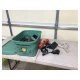 Outdoor electrical accessories in storage tote