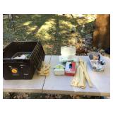 Craft tote with brushes wood cutouts and more