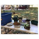 Metal flowerpots in tote with lid