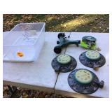 Various sprinklers in tote with lid