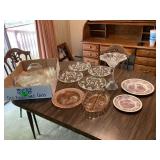 2 pink glass pieces various clear glass pieces