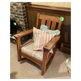 Antique Oak Rocking Chair with Throw Pillows - Vintage Furniture Décor