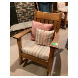 Antique Oak Rocking Chair with Throw Pillows - Vintage Wooden Rocking