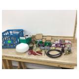 Various household items in plastic crate