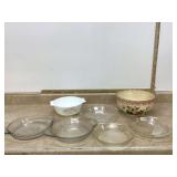 Pottery mixing bowl Pyrex pie plates casserole dish