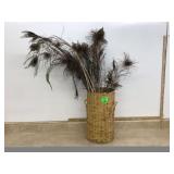 PEACOCK FEATHERS IN BASKET - HOME DECOR