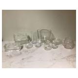 Decorative glass items including bricks pitcher truffle bowl and v