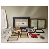 Assorted home decor items in tote