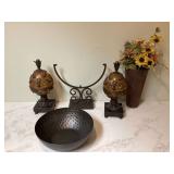 Wall vase and metal bowl for decor