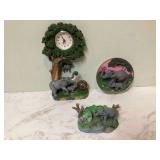 Clock and plate with stand featuring elephant design