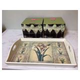 Set of 8 new margarita glasses with tray