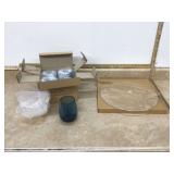 New Crate and Barrel cheese tray with 4 wine glasses