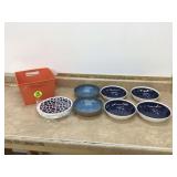 Six new Crate and Barrel bowls and plates in tub