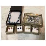 Two pearl necklaces and one earring set by Honora with a striped