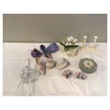 decorative accessories including hats shoes clock and flower figurines