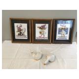 2 CERAMIC DUCKS AND 3 DUCK PICTURES