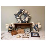 Handmade crafts including dolls baskets art and decor