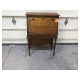 Antique Childs Drop Front Desk with Drawer - Vintage Wooden Kids Secretary