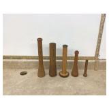 5 ANTIQUE WOODEN SPOOLS - VINTAGE