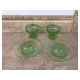 Four pieces of uranium glass tableware