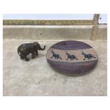Vintage elephant figurine and decorative plate